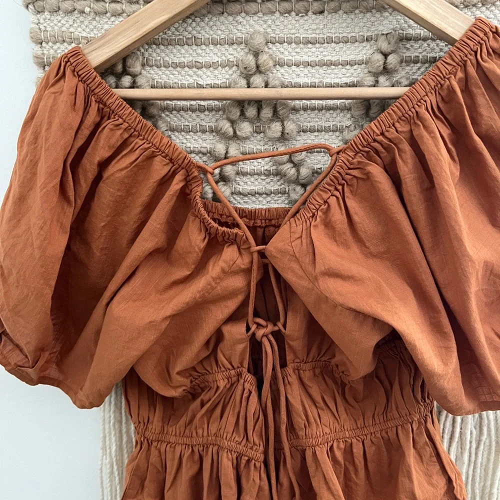 Free People Rust Puff Sleeve Blouse